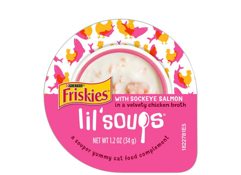 Friskies Lil' Soups Sockeye Salmon in Chicken Broth Wet Cat Food Complement, 1.2 oz