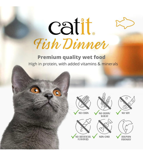 Catit Fish Dinner with Whitefish & Pumpkin – Hydrating and Healthy Wet Cat Food for Cats 2.8 oz