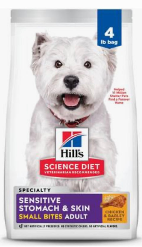 Hill's Science Diet Adult Sensitive Stomach & Sensitive Skin Small Bites Dry Dog Food, Chicken Recipe, 4-lb bag