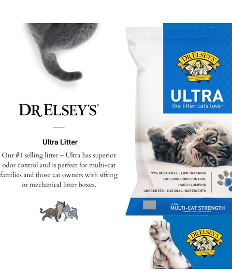 Dr. Elsey's Premium Clumping Cat Litter - Ultra - 99.9% Dust-Free, Low Tracking, Hard Clumping, Superior Odor Control, Unscented & Natural Ingredients 18 lbs