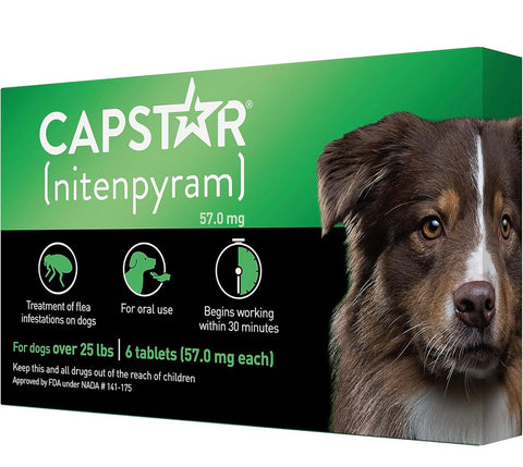 Capstar (nitenpyram) for Dogs, Fast-Acting Oral Flea Treatment for Dogs over 25+ lbs, Vet-Recommended Flea Medication Tablets Start Killing Fleas in 30 Minutes, 6 Doses