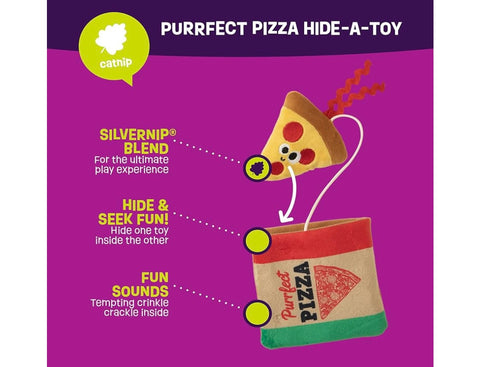 Mad Cat Purrfect Pizza Hide-A-Toy, Catnip + silvervine cat Toy, 2 Toys in 1, for Cats of All Ages