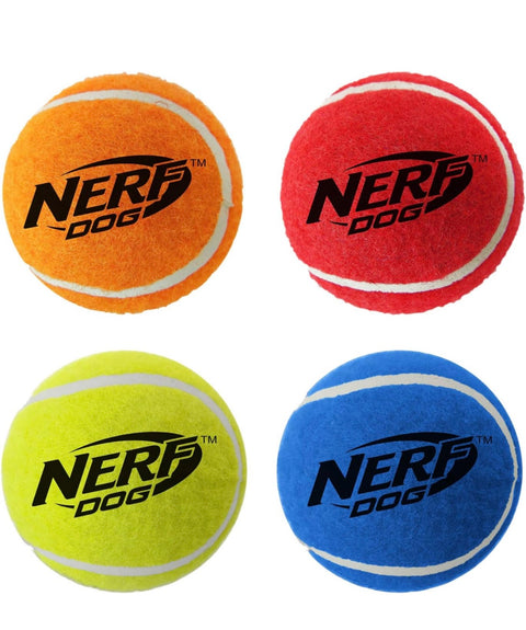 rf Dog 4-Pack - Squeak Tennis Ball - Blue, Green, Orange and Red 2 inches