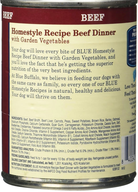 Blue Buffalo Homestyle Recipe Beef Dinner Canned Dog Food, 12.5 oz