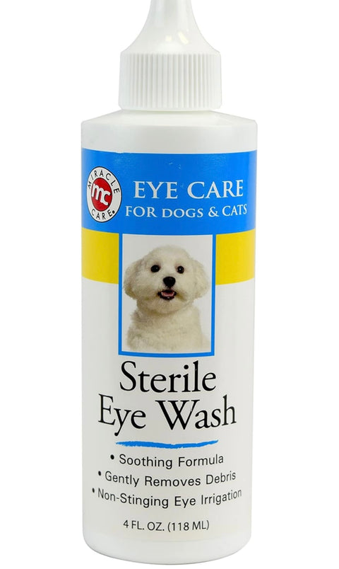 Miracle Care Sterile Eye Wash - 4 oz; Cat and Dog Eye Drops Formulated to Remove Eye Debris, Soothing Eye Wash Solution for Dogs and Cats