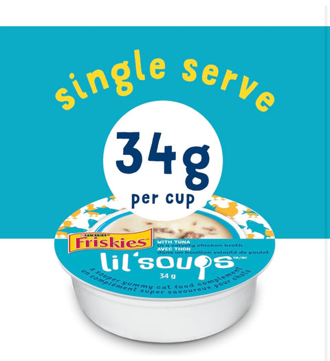 Purina Friskies Natural, Grain Free Wet Cat Food Lickable Cat Treats, Lil' Soups With Tuna in Chicken Broth 1.2 oz