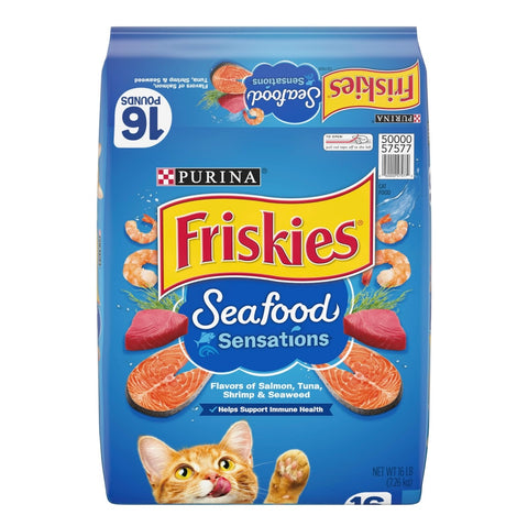 Purina Friskies Dry Cat Food High Protein Seafood Sensations, 16 lb Bag