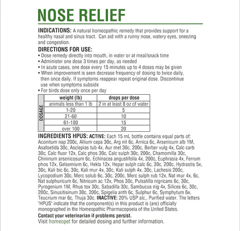 HomeoPet Nose Relief, Safe and Natural Nasal and Sinus Medicine for Cats, Dogs, and Other Small Animals, Pet Congestion Medicine, 15 Milliliters