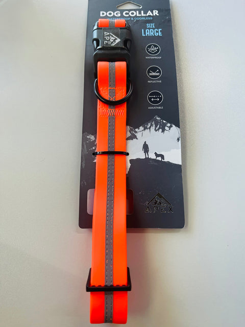 dog collar water proof and odorles small 9.4-14.2in x0.6in large 15.4 in - 24.8in x1in orange and gray