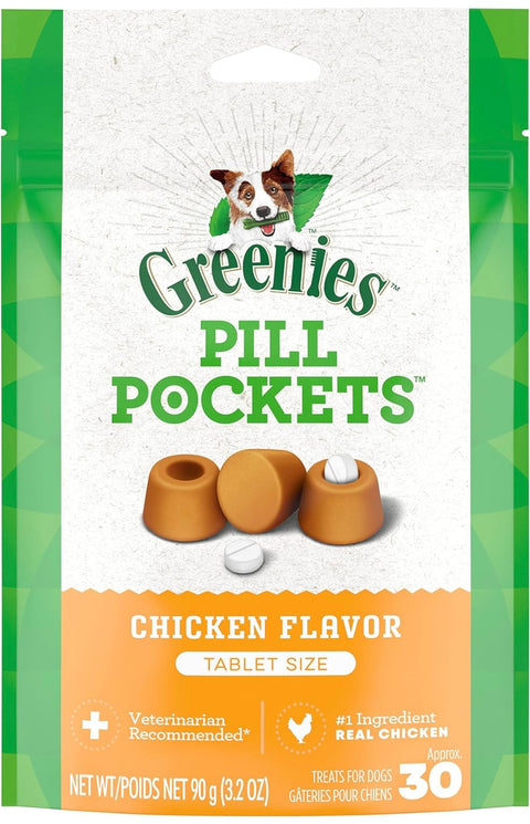 Greenies Pill Pockets for Dogs Tablet Size Natural Soft Dog Treats, Chicken Flavor, 3.2 oz. Pack (30 Treats)