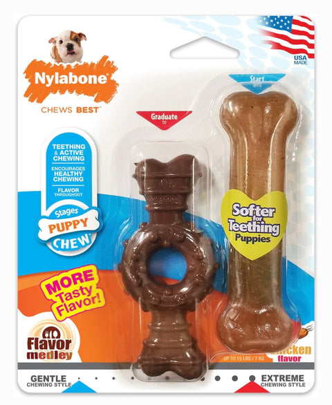 Nylabone Just for Puppies Teething Chew Ring Flavor Medley & Chicken Dog Bone, X-Small, 2 count