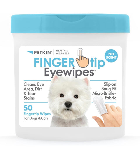 Petkin Fingertip Eye Wipes for Dogs and Cats, 50 Finger Wipes - Slip-On, Snug Fit, Micro-Bristle Fabric - Cleans Eye Area, Dirt and Tear Stains - Convenient, Ideal for Home and Travel - No Scent