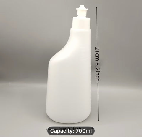 White Squeeze Bottle with Measurements, Designed for Filling Various Cleaning Liquids. It Features a Pull-Up That Can Be Pressed Down to Close After Use