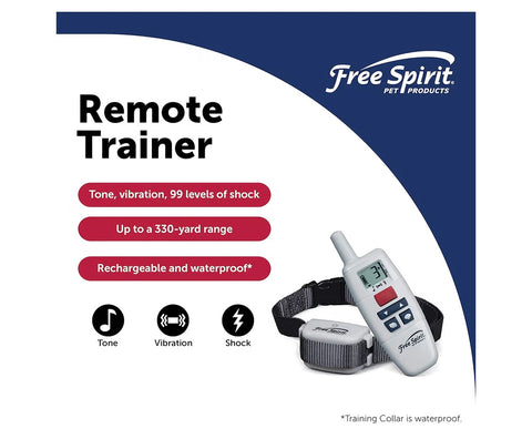FreeSpirit Dog Training Collar with Remote - Waterproof - Rechargeable - With Tone, Vibration & Static - For Small & Large Dogs