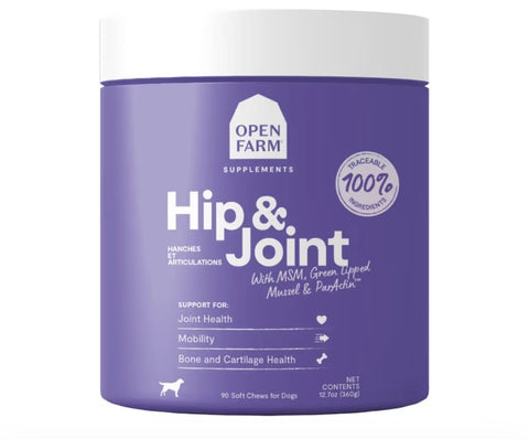 Open Farm Hip & Joint Chews, Dog Supplement, Dog Vitamins, Supports Joint Health and Mobility Using Traceable and Vet-Approved Ingredients, 12.7 oz, 90 Count