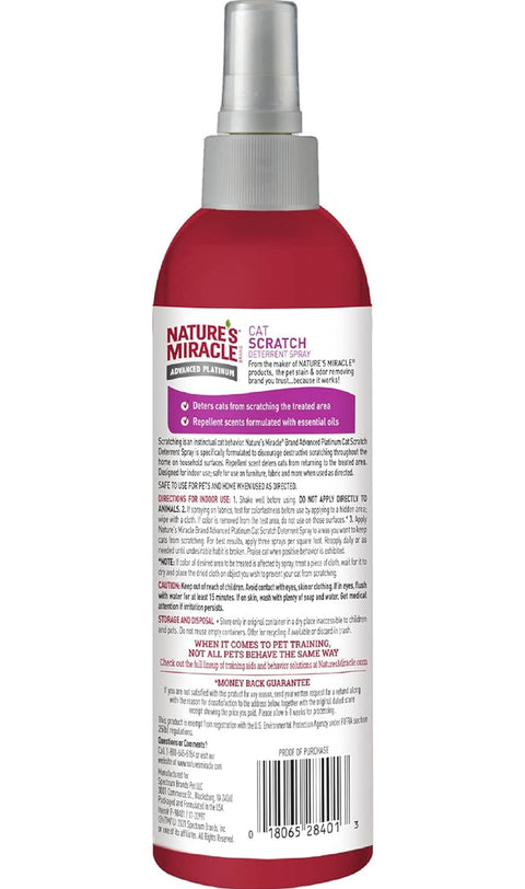 Nature's Miracle Advanced Platinum Cat Scratch Deterrent Spray, 8 Ounces, Discourages Destructive Scratching New Formula - 8oz