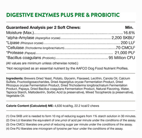 NaturVet Digestive Enzymes Plus Probiotic Soft Chews Digestive Supplement for Dogs, 70 count