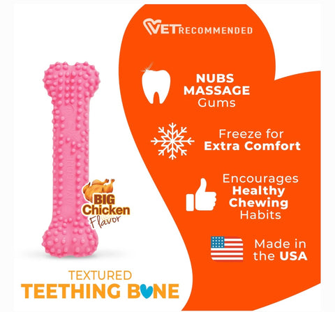 Nylabone Puppy Teething & Soothing Flexible Chicken Flavor Chew Dog Toy Pink, X-Small see