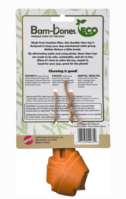 Spot Ethical Products Spot Bambone Eco Knot Bone Peanut Butter Dog Toy, 7.5-in