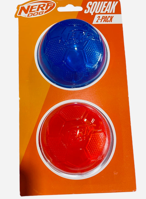 nerf dog 2 pack squeaker orange and blue