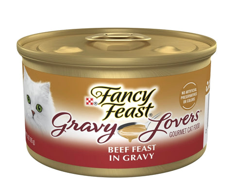 Purina Fancy Feast Gravy Lovers Wet Cat Food for Adult Cats & Kittens, Soft Beef, 3 oz Can