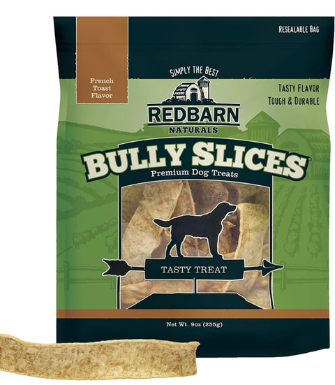 Redbarn All-Natural Rawhide Bully Slices - French Toast Flavor - Premium Grain-Free Beef Hide Treats High Protein Low Fat for Chewers - 9 oz Bag