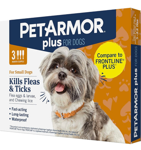 PetArmor Plus Flea and Tick Prevention for Dogs, Dog Flea and Tick Treatment, 3 Doses, Waterproof Topical, Fast Acting, Small Dogs (5-22 lbs)