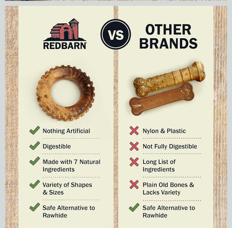 Redbarn Natural Dur-A-Bulls Treats for Dogs - 3 Large Tires - Hickory Flavor - Made in USA Long Lasting 100% Digestible No Artificial Ingredients or Plastic
300