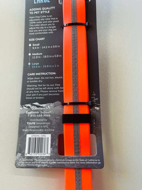 dog collar water proof and odorles small 9.4-14.2in x0.6in large 15.4 in - 24.8in x1in orange and gray