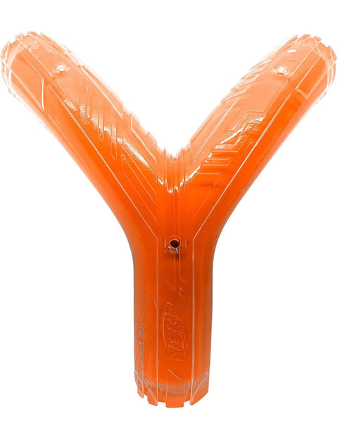 Nerf Dog 8.3in TPR/PP Scented Chicken SuperScent Wishbone Solid Core -Clear/Orange