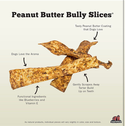 Redbarn Bully Slices for Dogs, Highly Palatable, Long-Lasting Natural Dental Treats with Functional Ingredients, 9 oz. Peanut Butter