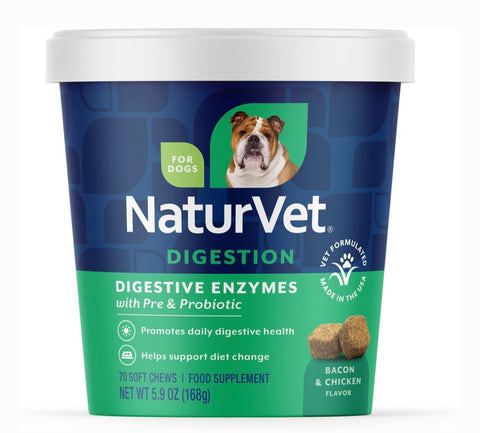 NaturVet Digestive Enzymes Plus Probiotic Soft Chews Digestive Supplement for Dogs, 70 count