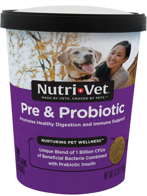 Nutri-Vet Pre and Probiotic Soft Chews for Dogs | Digestive Health Support | Tasty Alternative to Probiotic Powder | 120 Soft Chews