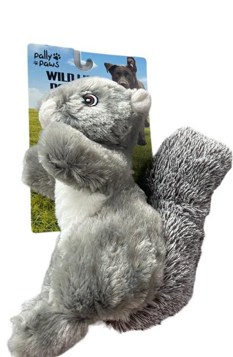 pally paws wild life dog toy squeaker gray squirrel