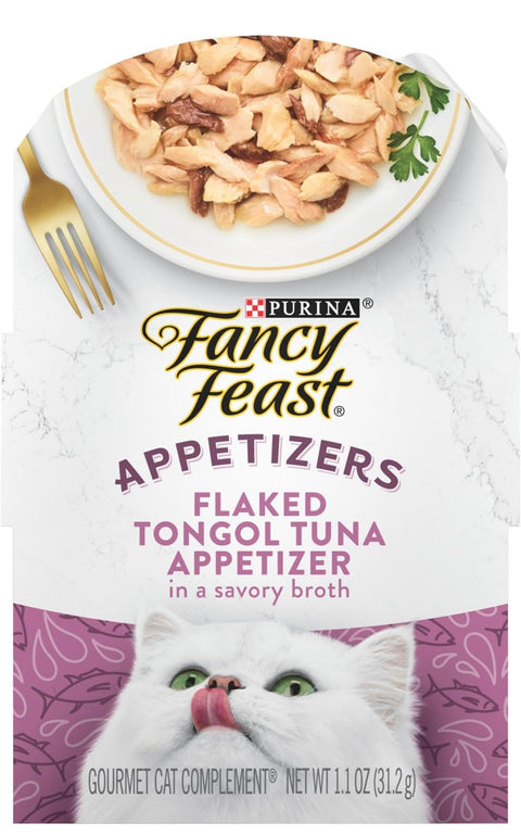 Purina Fancy Feast Appetizers Grain Free Cat Food Flaked Tongol Tuna Appetizer Lickable Cat Food Topper -1.1 oz. Tray