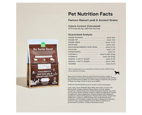 Open Farm, Ancient Grains Dry Dog Food, Protein-Rich & Nutrient Dense, 90% Animal Protein Mixed with Non-GMO Fruits, Veggies and Superfoods, Pasture Raised Lamb Recipe, 4lb Bag