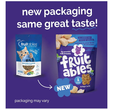 Fruitables Cat Treats, Healthy Treats For Cats, Low Calorie and Packed with Protein, Crunchy Biscuits, No Wheat, Corn or Soy, Made with Real Chicken and Blueberry, 2.5oz