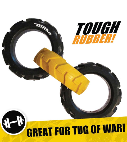 Tonka Rubber 3-Ring Tug Dog Toy, Lightweight, Durable and Water Resistant, 10.5 Inches, for Medium/Large Breeds, Single Unit, Yellow/Black