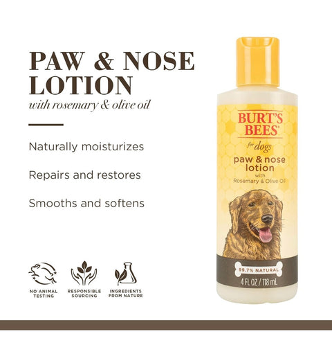 Burt's Bees for Pets Paw and Nose Lotion with Rosemary and Olive Oil, 99.7% Natural Origin Formulas, Dog Paw Pad Lotion, Paw Moisturizer for Dogs, Dog Nose Lotion, 4oz