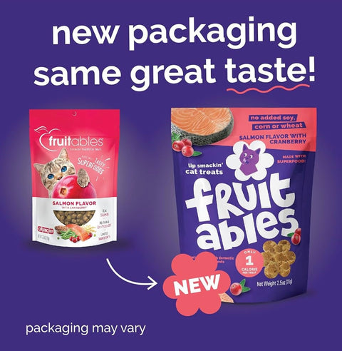 Fruitables Cat Treats, Healthy Treats For Cats, Low Calorie and Packed with Protein, Crunchy Biscuits, No Wheat, Corn or Soy, Made with Real Salmon and Cranberry, 2.5oz