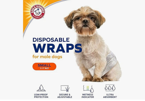 Arm & Hammer For Pets Male Dog Wraps, Size Small Ultra-Absorbent, Adjustable Male Dog