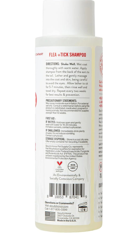 Skout's Honor Flea + Tick Shampoo for Dogs - Natural Peppermint & Cedarwood Formula, Protects from Fleas, Ticks, and Mosquitos, 16 oz