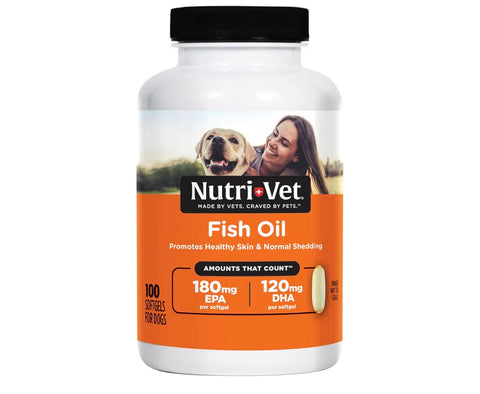 Nutri-Vet Fish Oil Supplement for Dogs, Omega 3, Fish Oil for Dogs, Pet Supplies, Pet Vitamins and Supplements, EPA DHA Formula, Puppy Vitamins, Shed Control, New Puppy Essentials, 100 Count