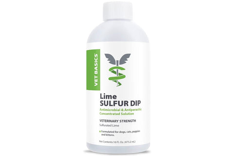 Vet Basics Lime Sulfur Dip – Skin Itch Relief Concentrated Antimicrobial & Antiparasitic Solution for Dogs, Cats, Puppies, Kittens & Horses, Helps Manage Ringworm, Mange, Skin Irritation, 16oz