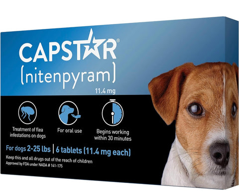 Capstar(nitenpyram) for Dogs Fast-Acting Oral Flea Treatment for Dogs 2-25 lbs, Vet-Recommended Medication Tablets Start Killing in 30 Minutes, 6 Doses