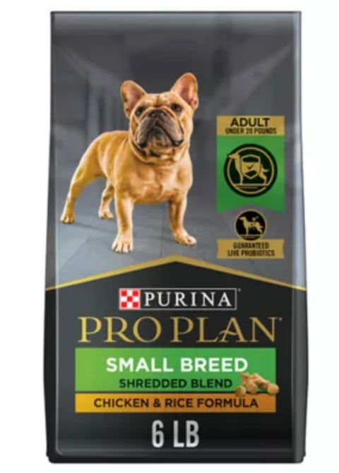 Purina Pro Plan small breed Shredded Blend Chicken and Rice Formula with Guaranteed Live Probiotics Small Breed Dog Food,6 lbs