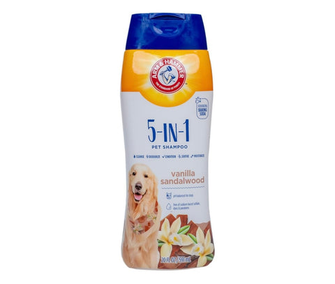 Arm & Hammer for Pets 5-in-1 Pet Shampoo with Conditioner, Vanilla Sandalwood Scent - Deodorizing, Skin Soothing, and Moisturizing Ingredients, Dog Oatmeal Shampoo with Aloe and Shea Butter, 20 Fl Oz