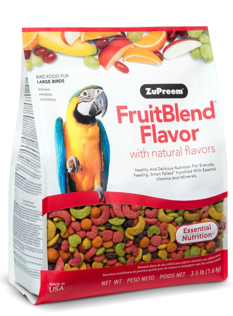 ZuPreem FruitBlend Flavor Pellets Bird Food for Large Birds, 3.5 lb - Daily Blend Made in USA for Amazons, Macaws, Cockatoos