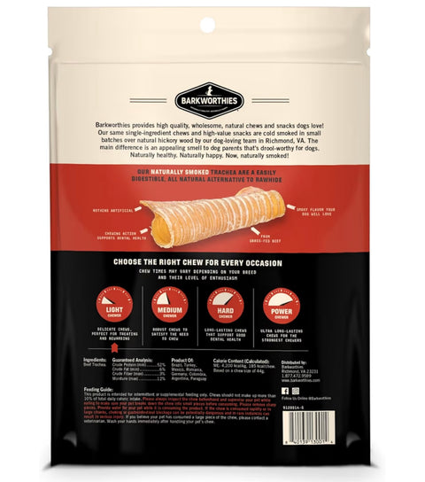 Barkworthies USA Hickory Smoked Beef Trachea - 6 Inch 3 Count (Pack of 1) - Natural Glucosamine and Chondroitin, High Protein, Smoky Aroma