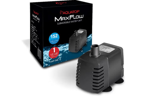 Aquatop MaxFlow Submersible Aquarium Pump 152 GPH adjustable flow, for fish tanks, sumps and statuary, SWP-360